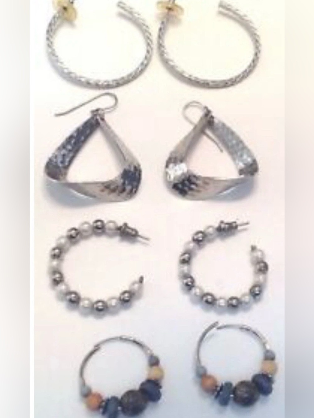 Vintage 1980s Pierced Earrings Lot of 4 Pair Hoop Bead Silver